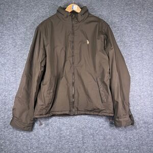 U.S. Polo Assn Jacket Men Large Brown Fair Windbreaker Fleece Lined Full Zip